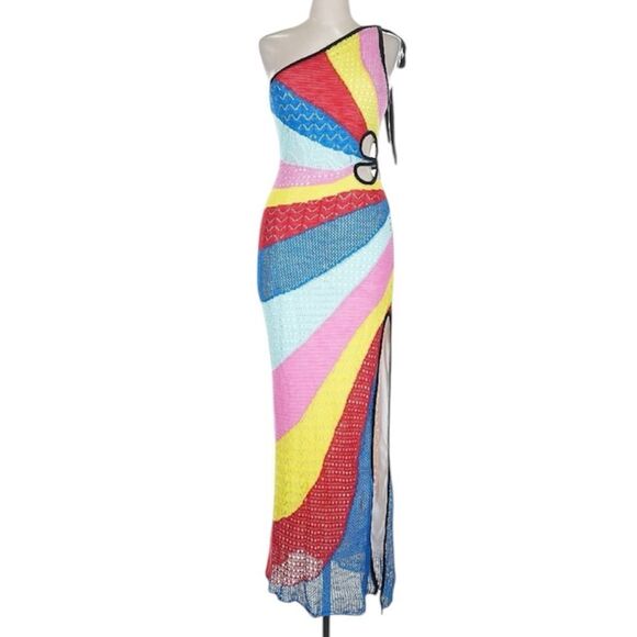 New STAUD Alpes Rainbow Crochet Maxi Dress Large Revolve - Picture 2 of 15